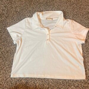 Altard State White Ribbed Cropped Polo Shirt Size L Made in USA‎